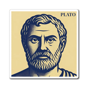 Rerfrigerator magnet with a bold illustration of ancient Greek philosopher Plato