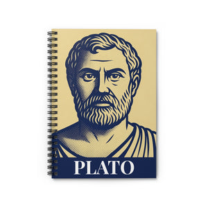 Spiral notebook with a bold illustration of ancient Greek philosopher Plato