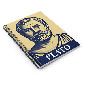 Spiral notebook with a bold illustration of ancient Greek philosopher Plato
