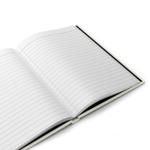 Open notebook with lined pages on a white background