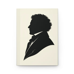 Hardcover journal with a black-on-ivory silhouette illustration of musician composer Franz Schubert