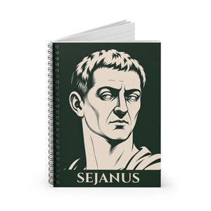Spiral notebook with a bold illustration of Roman prefect Sejanus opened