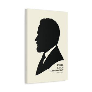 Canvas wall art with a black on ivory silhouette illustration of musician Pyotr Ilyich Tchaikovsky side view