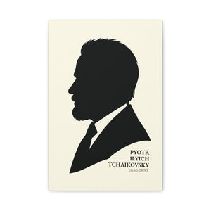 Canvas wall art with a black on ivory silhouette illustration of musician Pyotr Ilyich Tchaikovsky
