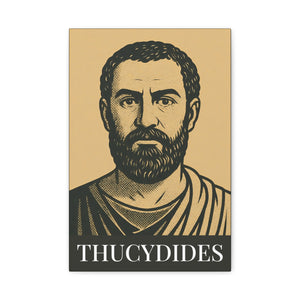 Canvas wall art with a bold black and beige illustration of ancient Greek historian Thucydides