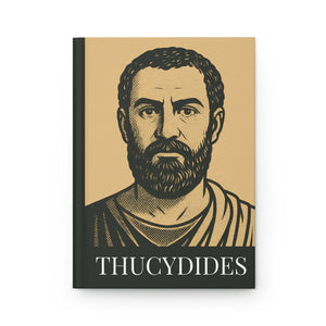 Hardcover journal with a bold black and beige illustration of ancient Greek historian Thucydides