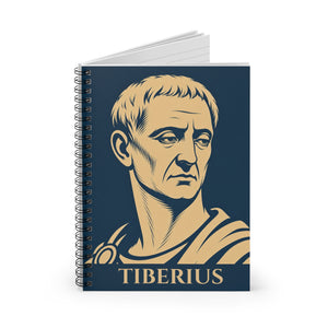 Spiral notebook with a bold illustration of Roman emperor Tiberius opened