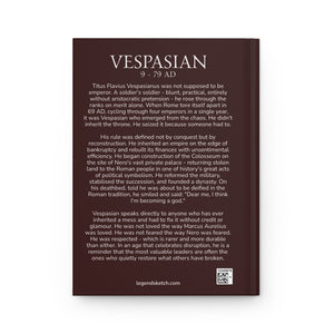 Hardcover journal with a beautiful, original illustration of Roman emperor Vespasian with a bio on the back cover