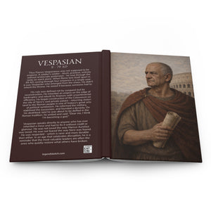 Hardcover journal with a beautiful, original illustration of Roman emperor Vespasian on the front cover and a bio on the back cover