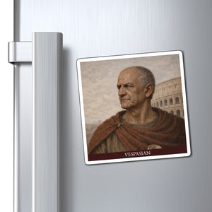 Refrigerator magnet with a beautiful, original illustration of Roman emperor Vespasian on a metallic surface