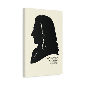 Canvas wall art with a black on ivory silhouette illustration of musician Antonio Vivaldi side view