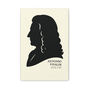 Canvas wall art with a black on ivory silhouette illustration of musician Antonio Vivaldi