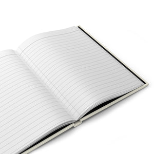 Open notebook with lined pages on a white background